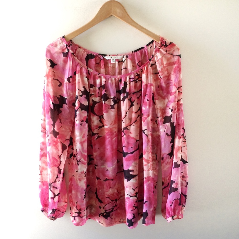 CAbi Pink Floral Feminine Spring Blouse